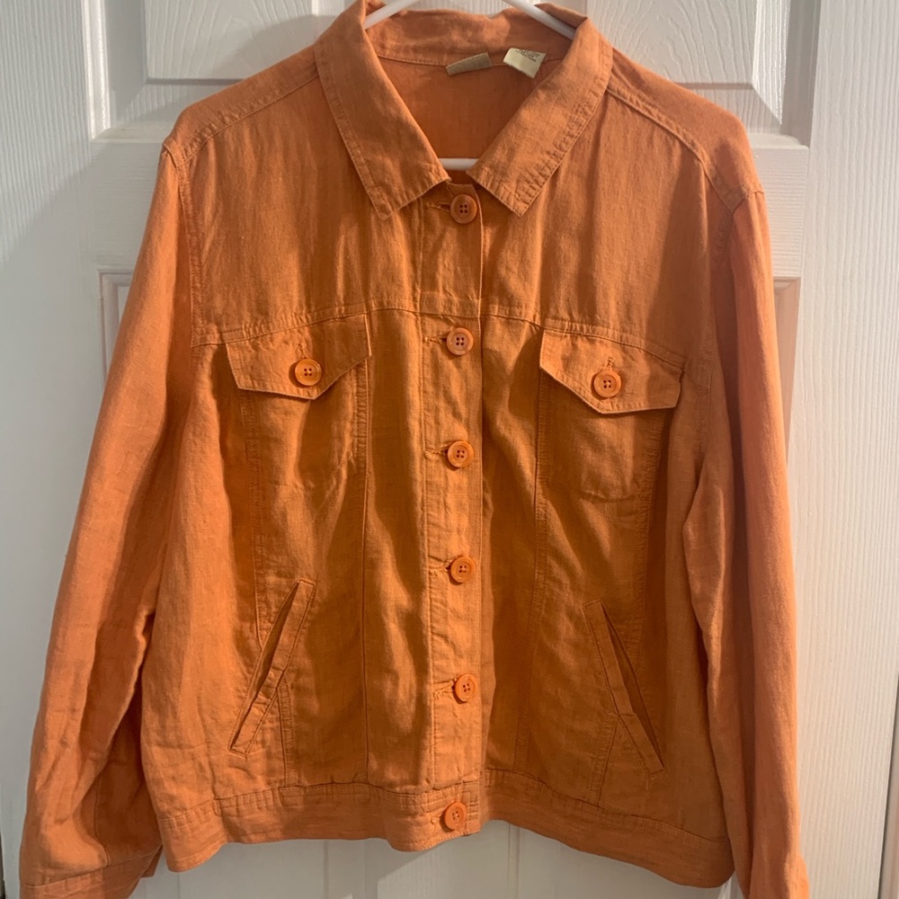 Linden Hill Orange Linen Shirt Jacket Button Front Long Sleeve